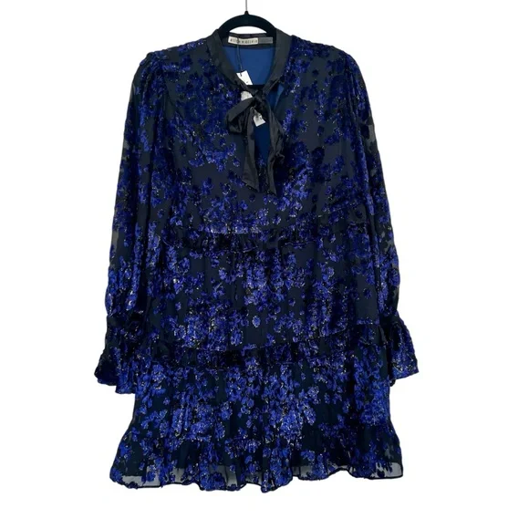 Alice + Olivia Moranne Ruffled Tiered Mini Dress in Midnight Blue NWT - Picture 6 of 10